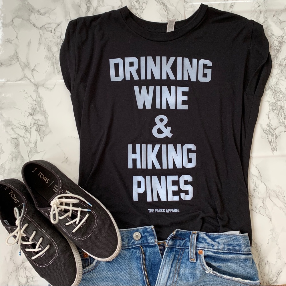 Black 'Drinking Wine & Hiking Pines' Graphic Tee
